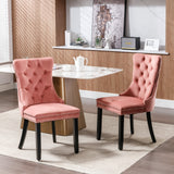 English Elm Nikki Collection Modern, High-End Tufted Solid Wood Contemporary Velvet Upholstered Dining Chair With Wood Legs Nailhead Trim 2- Piece s Set,Pink, Sw2001Pk