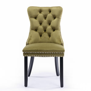 English Elm Nikki Velvet Tufted Dining Chair Set with Solid Wood Legs, Nailhead Trim, High Back Comfort Design Olive Green W114391509