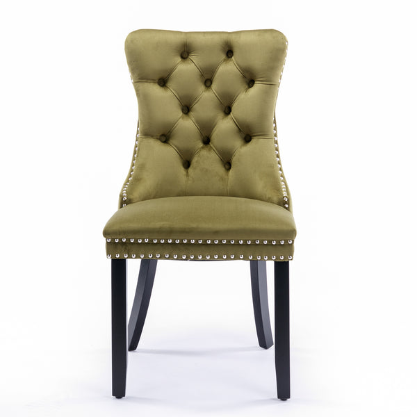 English Elm Nikki Velvet Tufted Dining Chair Set with Solid Wood Legs, Nailhead Trim, High Back Comfort Design Olive Green W114391509