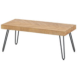 English Elm Modern Coffee Table, Easy Assembly Tea Table, Thicken Cocktail Table With W/Chevron Pattern & Metal Hairpin Legs For Living Room, Ash Wood Finished