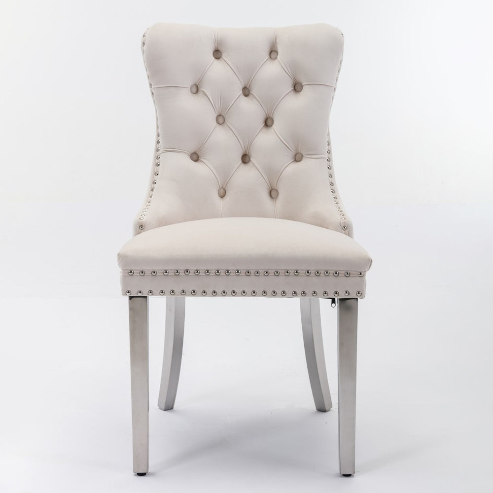 English Elm Nikki Velvet Tufted Dining Chairs with Nailhead Trim and Chrome Legs Set of 2 W114365437