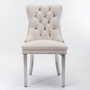 English Elm Nikki Velvet Tufted Dining Chairs with Nailhead Trim and Chrome Legs Set of 2 W114365437