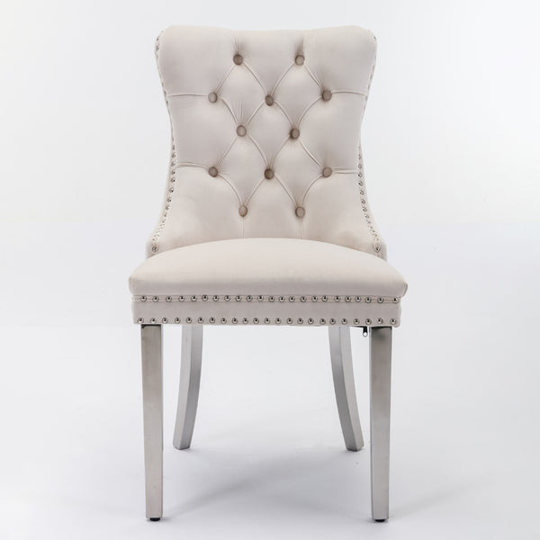 English Elm Nikki Velvet Tufted Dining Chairs with Nailhead Trim and Chrome Legs Set of 2 W114365437