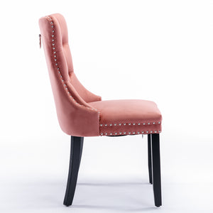 English Elm Nikki Velvet Tufted Dining Chair Set with Solid Wood Legs, Nailhead Trim, High Back Comfort Design Pink W114391508
