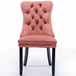 English Elm Nikki Velvet Tufted Dining Chair Set with Solid Wood Legs, Nailhead Trim, High Back Comfort Design Pink W114391508