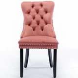 Pink Velvet Dining Chairs, 2-Pack, Wood Legs, Nailhead Trim - Luxurious & Modern