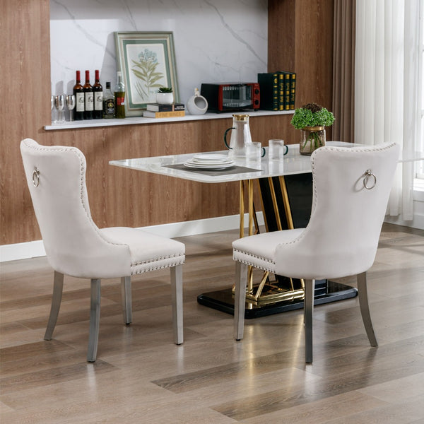 English Elm Nikki Velvet Tufted Dining Chairs with Nailhead Trim and Chrome Legs Set of 2 W114365437