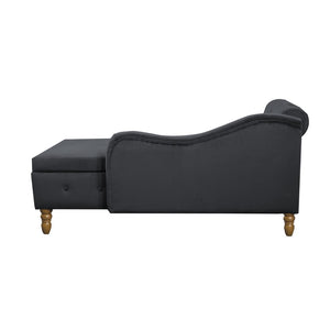 English Elm Beige Velvet Chaise with Hidden Storage Tufted Back Nailhead Trim Rolled Arm Lounge Black W1170100898