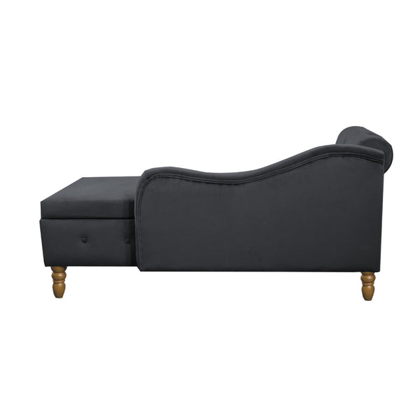 English Elm Beige Velvet Chaise with Hidden Storage Tufted Back Nailhead Trim Rolled Arm Lounge Black W1170100898