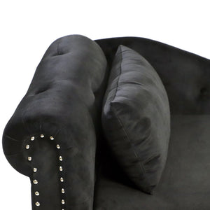 English Elm Beige Velvet Chaise with Hidden Storage Tufted Back Nailhead Trim Rolled Arm Lounge Black W1170100898