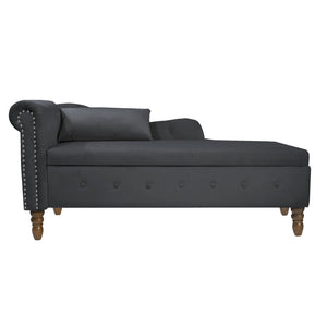 English Elm Beige Velvet Chaise with Hidden Storage Tufted Back Nailhead Trim Rolled Arm Lounge Black W1170100898