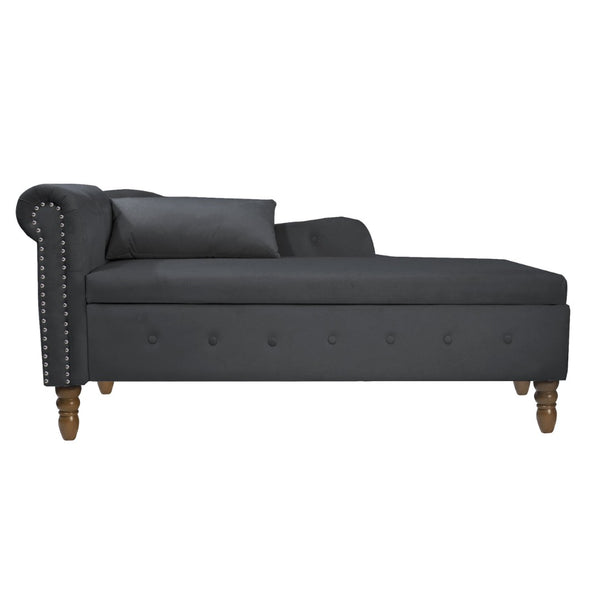 English Elm Beige Velvet Chaise with Hidden Storage Tufted Back Nailhead Trim Rolled Arm Lounge Black W1170100898