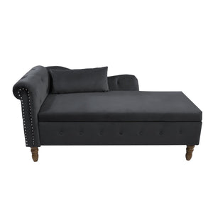 English Elm Beige Velvet Chaise with Hidden Storage Tufted Back Nailhead Trim Rolled Arm Lounge Black W1170100898