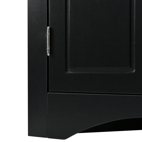English Elm Black Triangle Corner Cabinet with Adjustable Shelves, Modern Freestanding MDF Storage for Home Elegance WF291467AAB