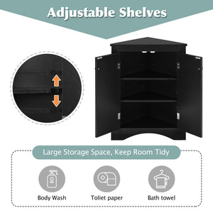 English Elm Black Triangle Corner Cabinet with Adjustable Shelves, Modern Freestanding MDF Storage for Home Elegance WF291467AAB