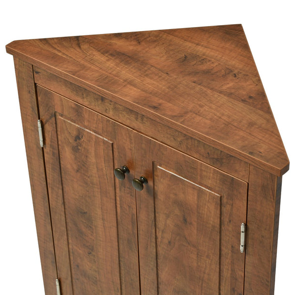 English Elm Brown Triangle Corner Cabinet with Adjustable Shelves, Freestanding MDF Storage, Modern Space-Saver WF291467AAD