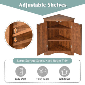 English Elm Oak Corner Floor Cabinet Triangular Freestanding Storage with Adjustable Interior Shelves N725P334664D