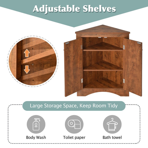 English Elm Oak Corner Floor Cabinet Triangular Freestanding Storage with Adjustable Interior Shelves N725P334664D