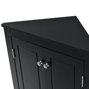 English Elm Black Triangle Corner Cabinet with Adjustable Shelves, Modern Freestanding MDF Storage for Home Elegance WF291467AAB