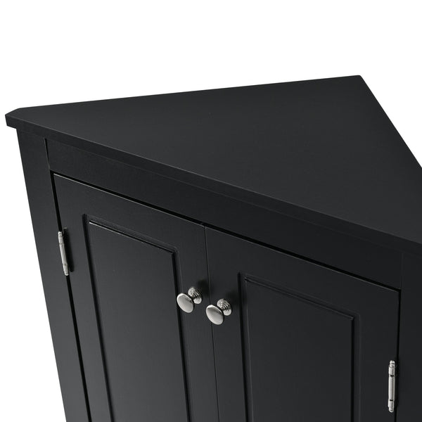English Elm Black Triangle Corner Cabinet with Adjustable Shelves, Modern Freestanding MDF Storage for Home Elegance WF291467AAB