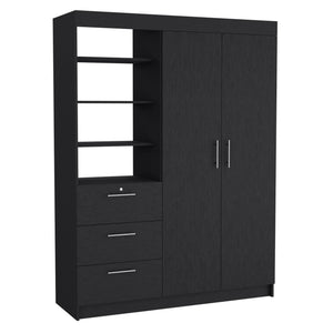 English Elm Kenya Spacious 3-Drawer Armoire with Double Doors, 3-Tier Shelves, Metal Handles & Hangers for Organized Bedroom Storage Black 75.2 L x 22.8 W x 4.3 H B200S00167