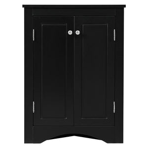 English Elm Black Triangle Corner Cabinet with Adjustable Shelves, Modern Freestanding MDF Storage for Home Elegance WF291467AAB
