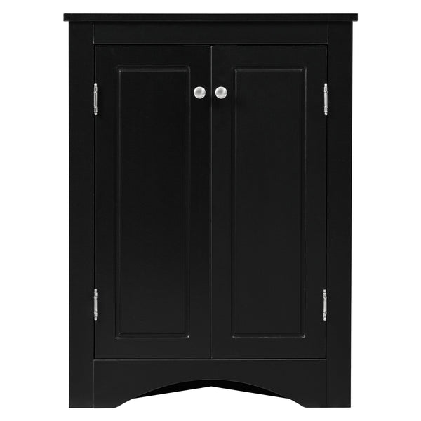 English Elm Black Triangle Corner Cabinet with Adjustable Shelves, Modern Freestanding MDF Storage for Home Elegance WF291467AAB