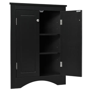 English Elm Black Triangle Corner Cabinet with Adjustable Shelves, Modern Freestanding MDF Storage for Home Elegance WF291467AAB