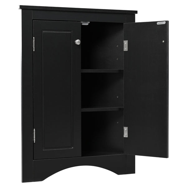 English Elm Black Triangle Corner Cabinet with Adjustable Shelves, Modern Freestanding MDF Storage for Home Elegance WF291467AAB