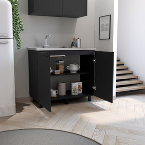 English Elm Napoles 2 Utility Sink Cabinet With Stainless Steel Top & Interior Shelf For Organized Spaces B070S00169