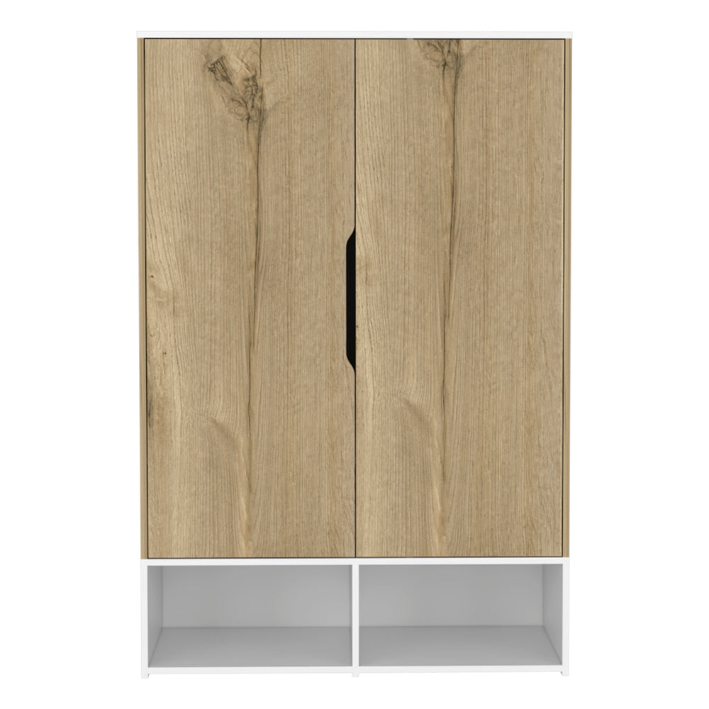 English Elm Rosie Mid-Size Armoire Wardrobe with Hanging Rod, Six Shelves, Double Doors, Light Oak/White Finish B200S00159
