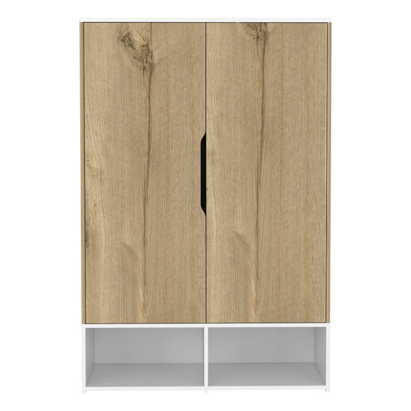 English Elm Rosie Mid-Size Armoire Wardrobe with Hanging Rod, Six Shelves, Double Doors, Light Oak/White Finish B200S00159