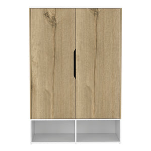 English Elm Rosie Mid-Sized Armoire Wardrobe with Hanging Rod, Six Shelves, Two Open Shoe Shelves, Light Oak/White B070S00159
