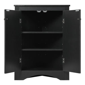 English Elm Black Triangle Corner Cabinet with Adjustable Shelves, Modern Freestanding MDF Storage for Home Elegance WF291467AAB