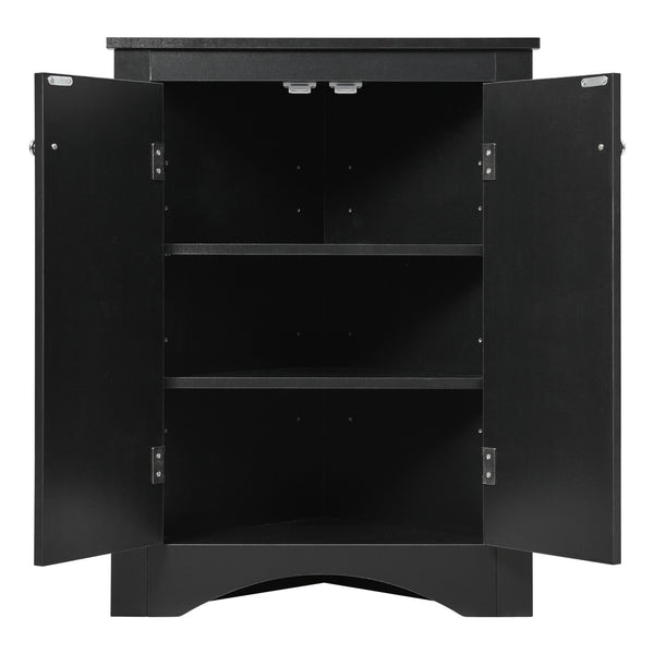 English Elm Black Triangle Corner Cabinet with Adjustable Shelves, Modern Freestanding MDF Storage for Home Elegance WF291467AAB