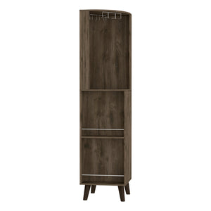 English Elm Cincinatti Corner Bar Cabinet Dark Brown with Stemware Rack, 2 Railed Shelves, 2-Tier Drawer, Open Prep Shelf B070S00176