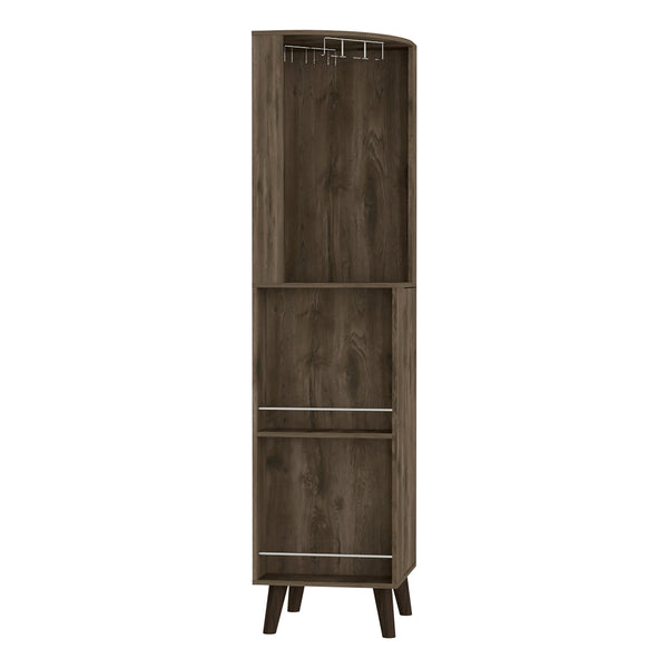 English Elm Cincinatti Corner Bar Cabinet Dark Brown with Stemware Rack, 2 Railed Shelves, 2-Tier Drawer, Open Prep Shelf B070S00176