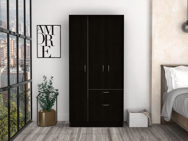 English Elm Primavera Multicolor Armoire with Double Doors, Hanging Rod, Spacious Drawer & 5 Shelves, 67.2" B070S00156