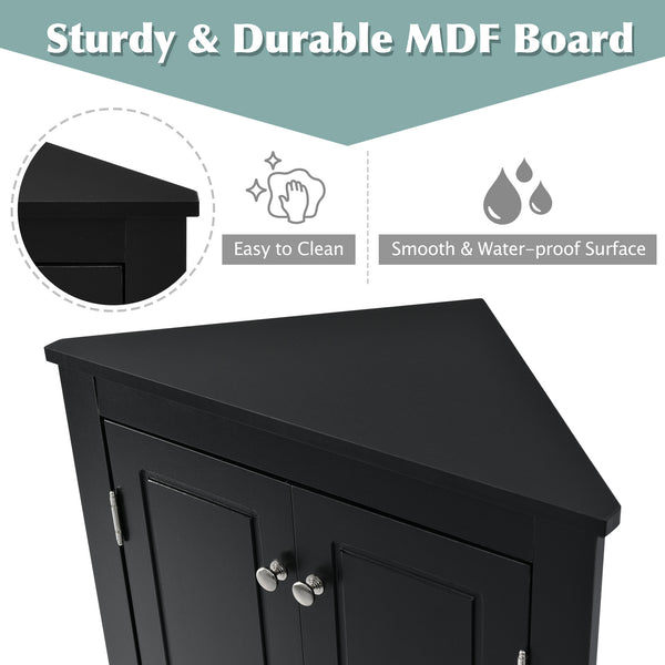 English Elm Black Triangle Corner Cabinet with Adjustable Shelves, Modern Freestanding MDF Storage for Home Elegance WF291467AAB