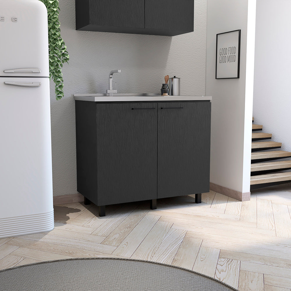 English Elm Napoles 2 Utility Sink Cabinet With Stainless Steel Top, Interior Shelf, & Customizable Faucet Option B200S00169