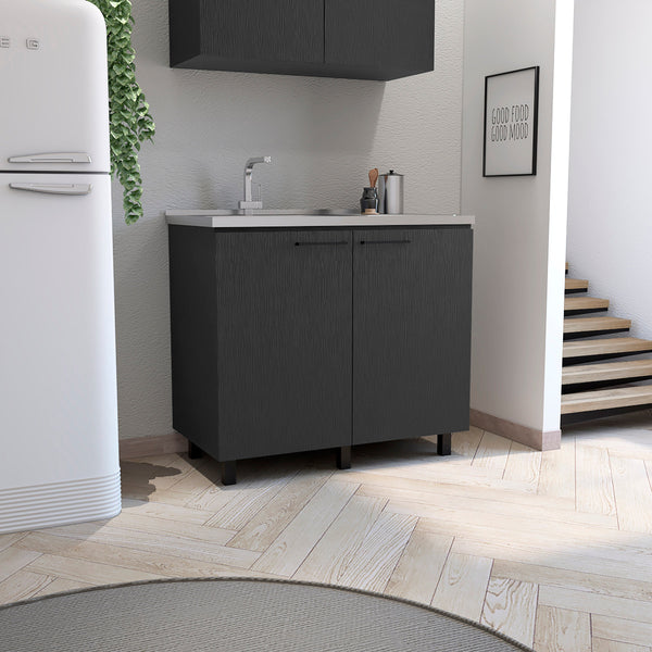 English Elm Napoles 2 Utility Sink Cabinet With Stainless Steel Top & Interior Shelf For Organized Spaces B070S00169