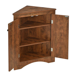 English Elm Oak Corner Floor Cabinet Triangular Freestanding Storage with Adjustable Interior Shelves N725P334664D