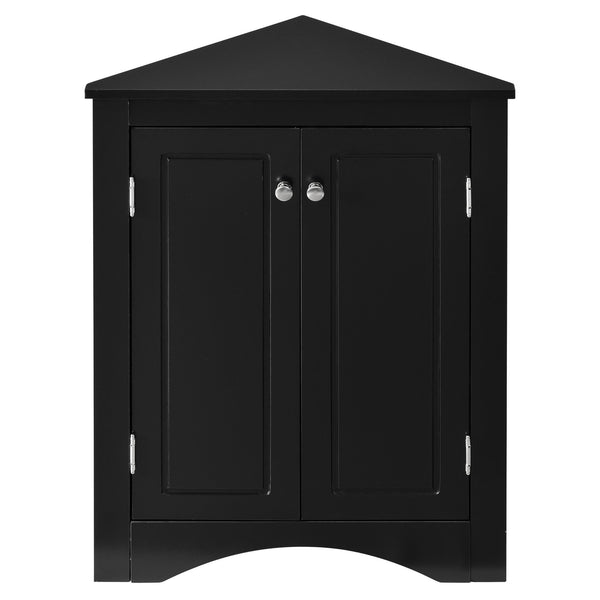 English Elm Black Triangle Corner Cabinet with Adjustable Shelves, Modern Freestanding MDF Storage for Home Elegance WF291467AAB