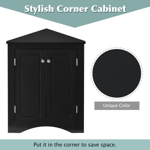 English Elm Black Triangle Corner Cabinet with Adjustable Shelves, Modern Freestanding MDF Storage for Home Elegance WF291467AAB
