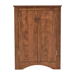 English Elm Brown Triangle Corner Cabinet with Adjustable Shelves, Freestanding MDF Storage, Modern Space-Saver WF291467AAD