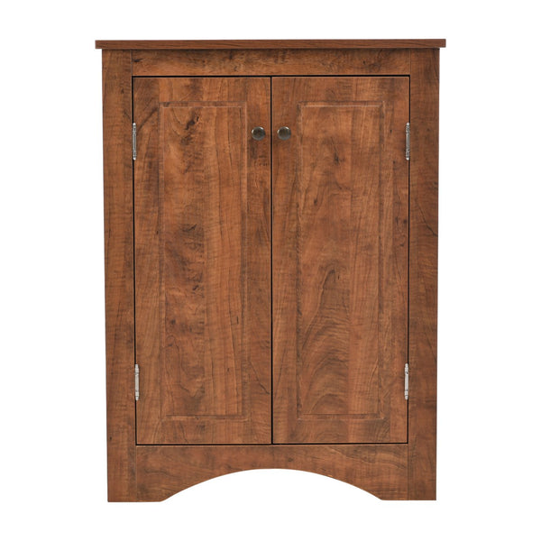 English Elm Brown Triangle Corner Cabinet with Adjustable Shelves, Freestanding MDF Storage, Modern Space-Saver WF291467AAD