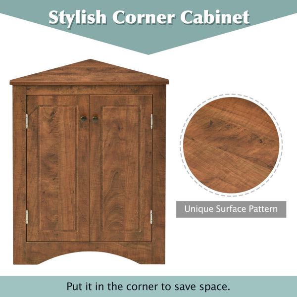 English Elm Oak Corner Floor Cabinet Triangular Freestanding Storage with Adjustable Interior Shelves N725P334664D