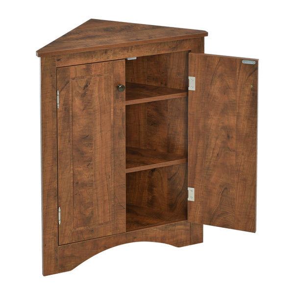 English Elm Brown Triangle Corner Cabinet with Adjustable Shelves, Freestanding MDF Storage, Modern Space-Saver WF291467AAD