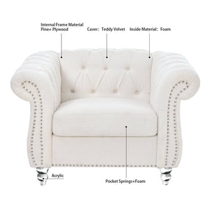 English Elm 1 Seater Teddy Velvet Accent Chair with Pocket Spring Support and Acrylic Legs W680P430879