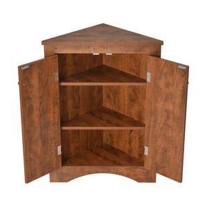 English Elm Brown Triangle Corner Cabinet with Adjustable Shelves, Freestanding MDF Storage, Modern Space-Saver WF291467AAD